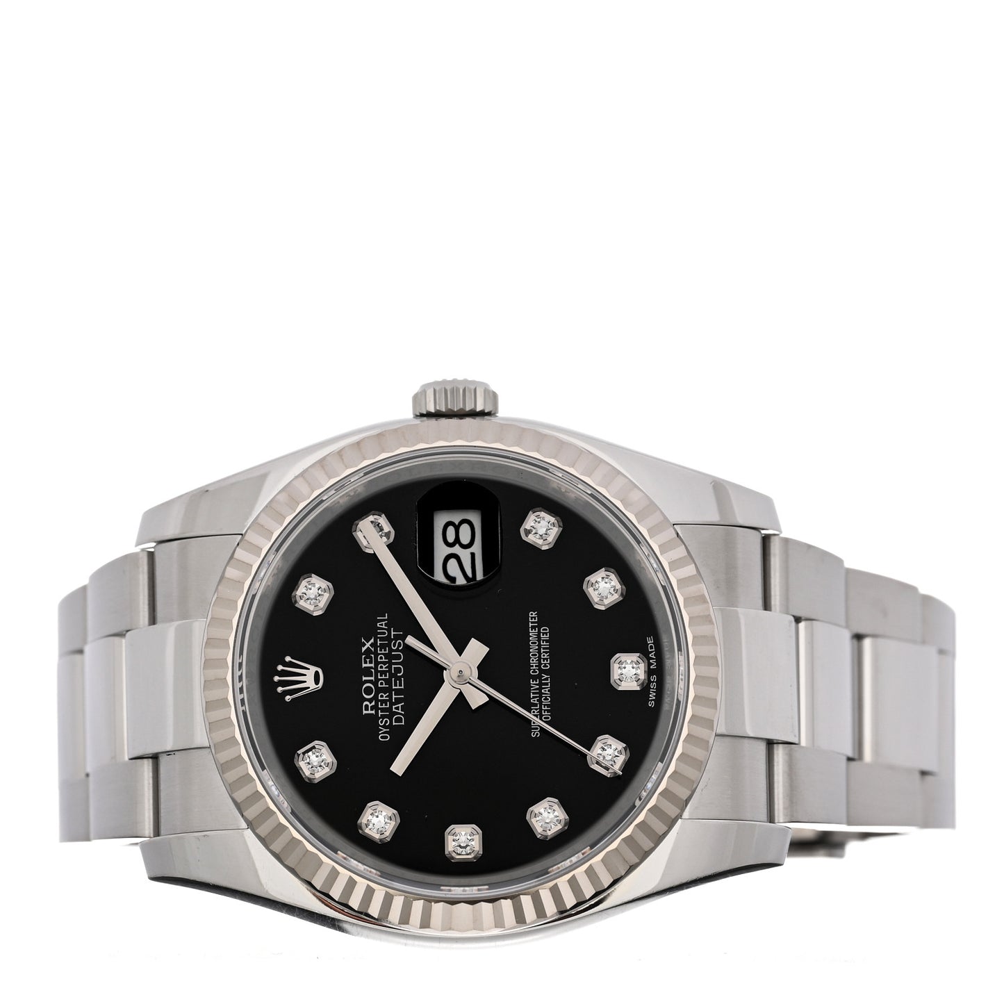Stainless Steel 18K White Gold Diamond 36mm Oyster Perpetual Datejust Watch Black 116234