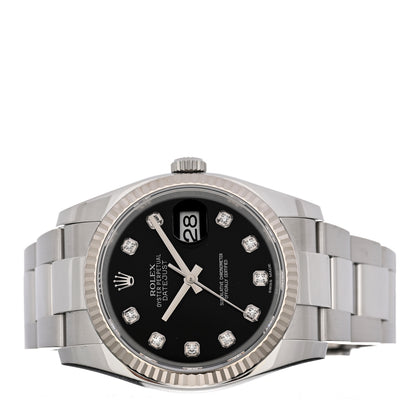 Rolex Stainless Steel 18K White Gold Diamond 36mm Oyster Perpetual Datejust Watch Black 116234 2 of 5