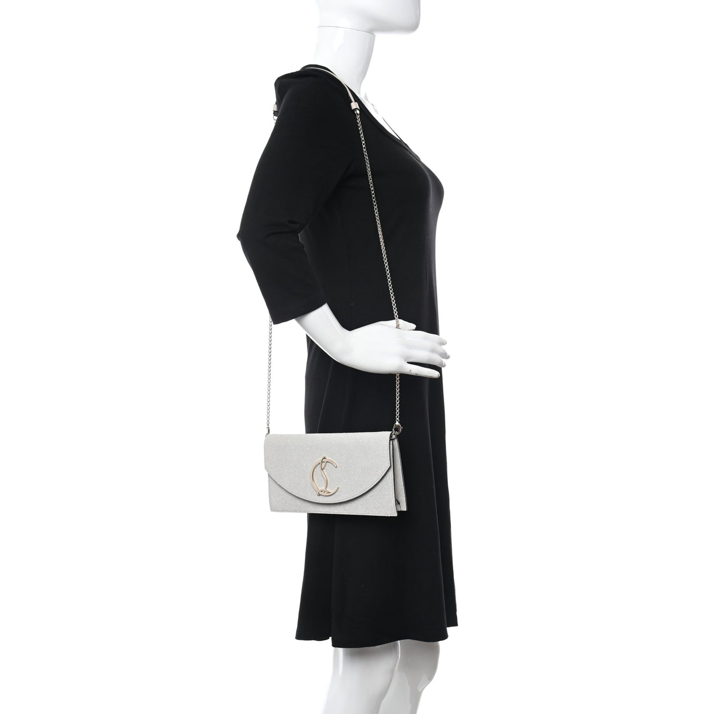 Glitter Calfskin Loubi54 Crossbody Clutch Silver