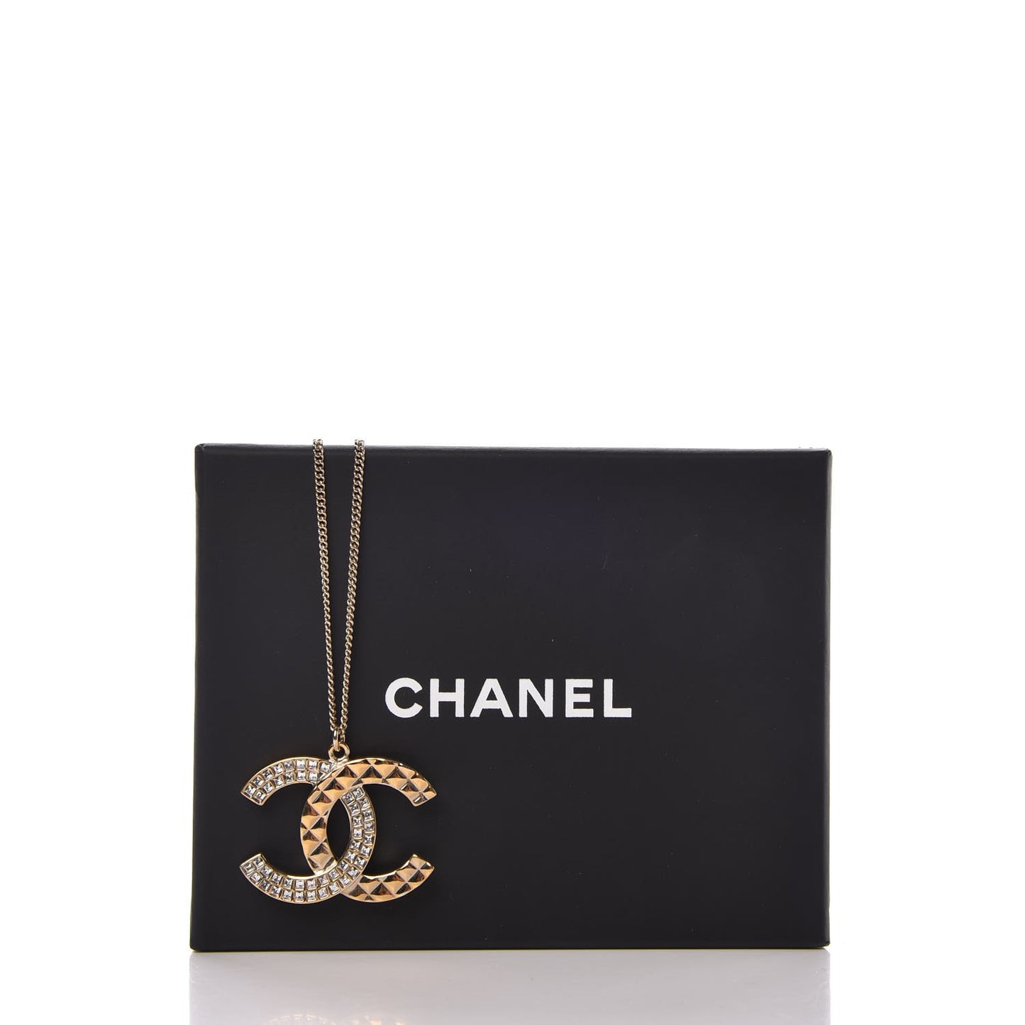Baguette Crystal Quilted CC Pendant Necklace Gold