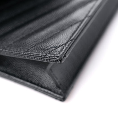 Saint Laurent Grain De Poudre Matelasse Chevron Monogram Envelope Chain Wallet Black 11 of 11