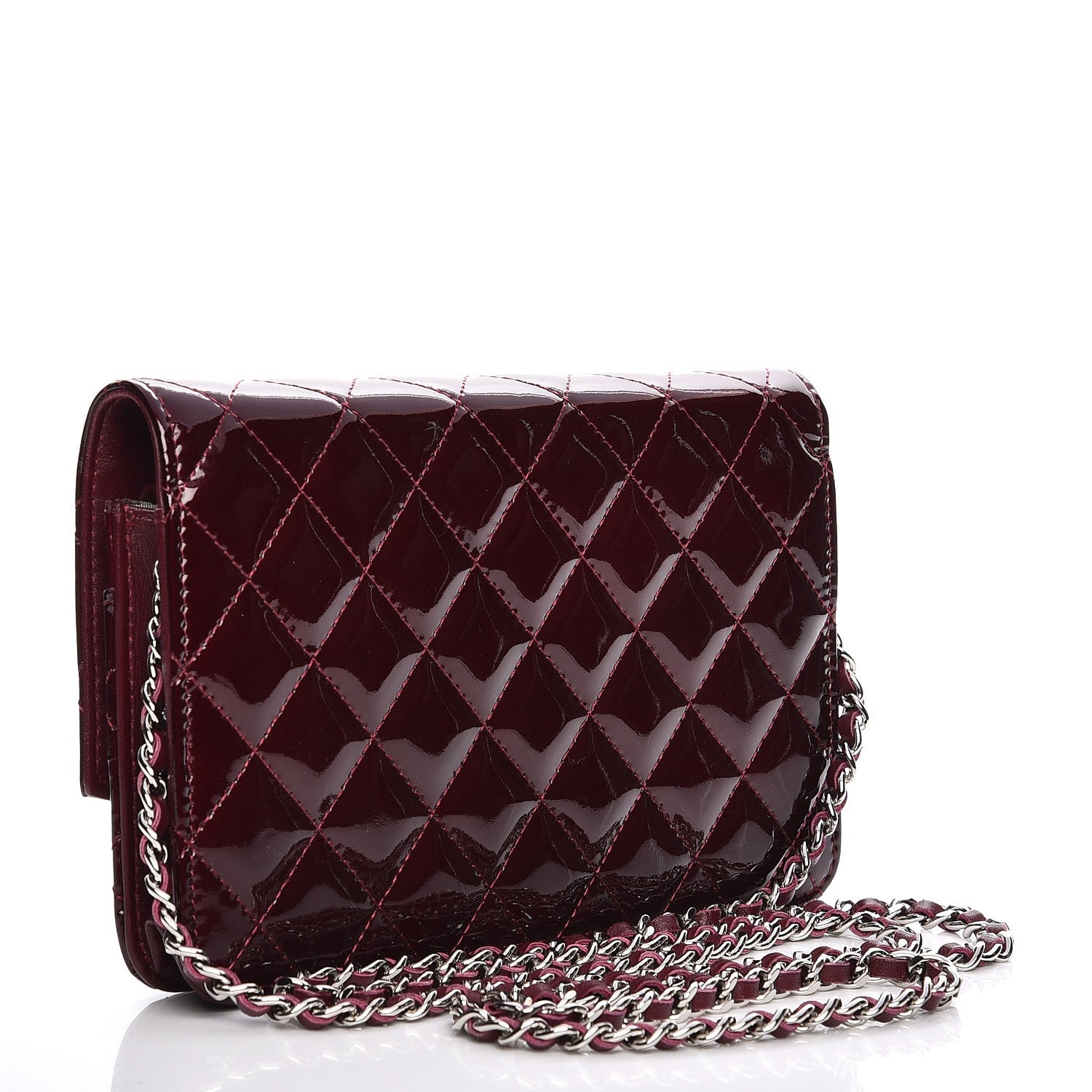 Chanel Patent Quilted Brilliant Wallet On Chain WOC Light Burgundy 3 of 9