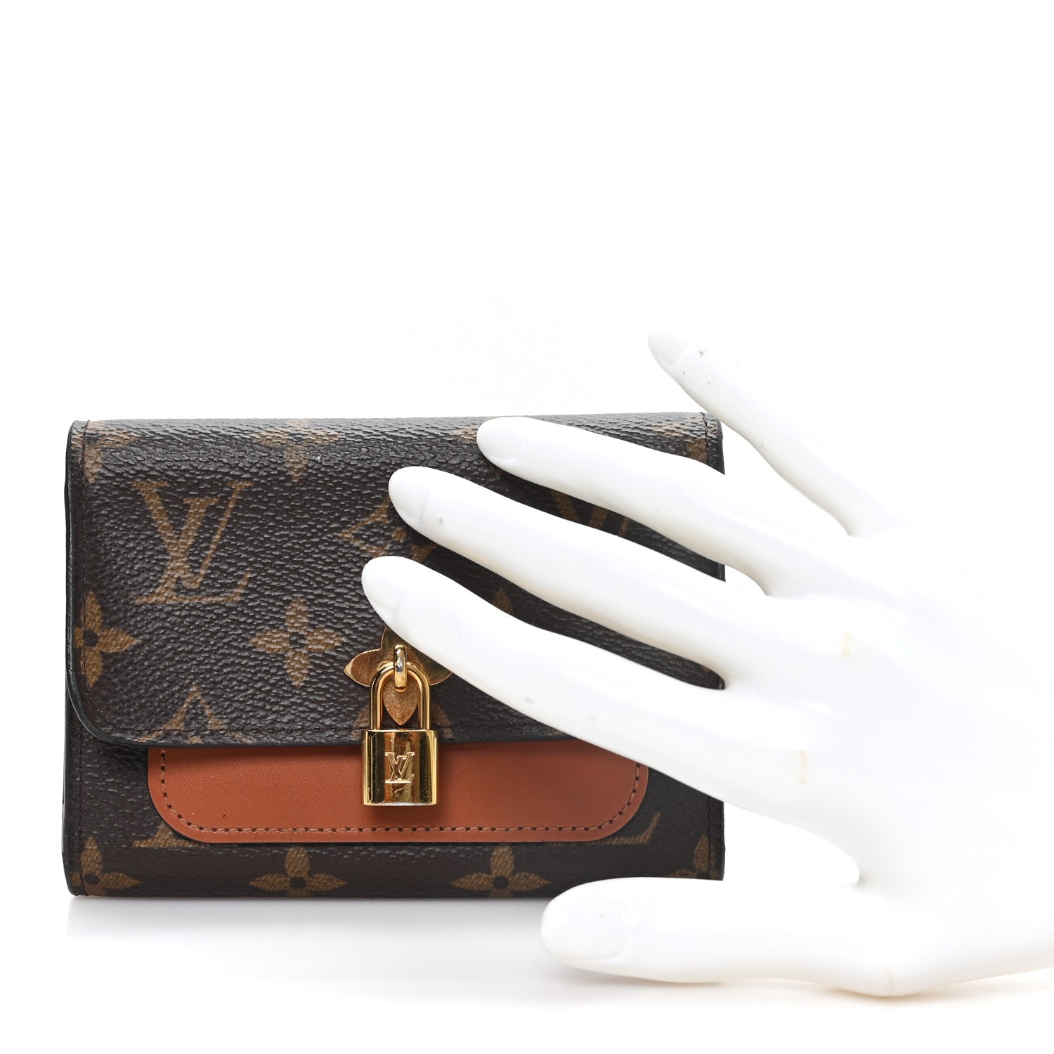 Louis Vuitton Monogram Flower Lock Compact Wallet Caramel 2 of 7