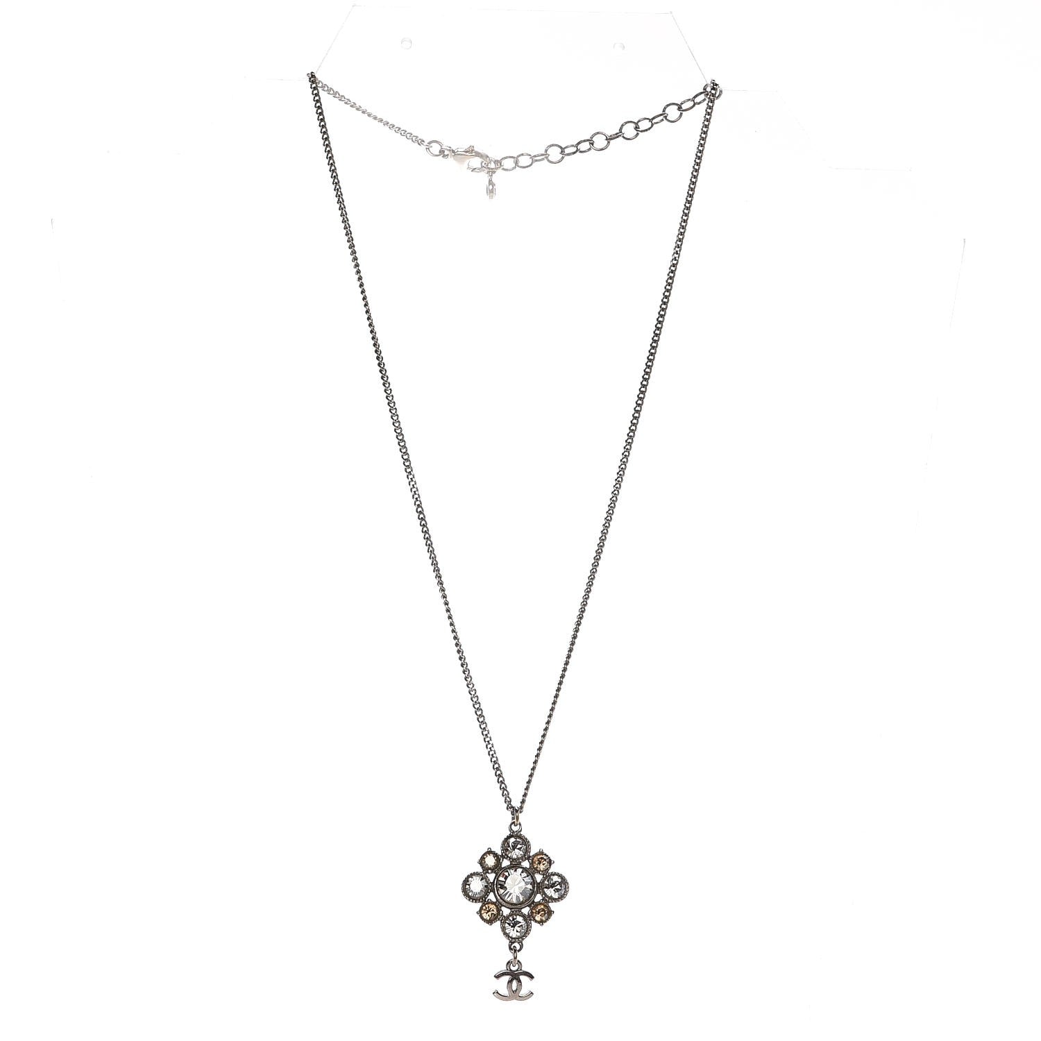 Chanel Crystal CC Necklace Silver 3 of 8