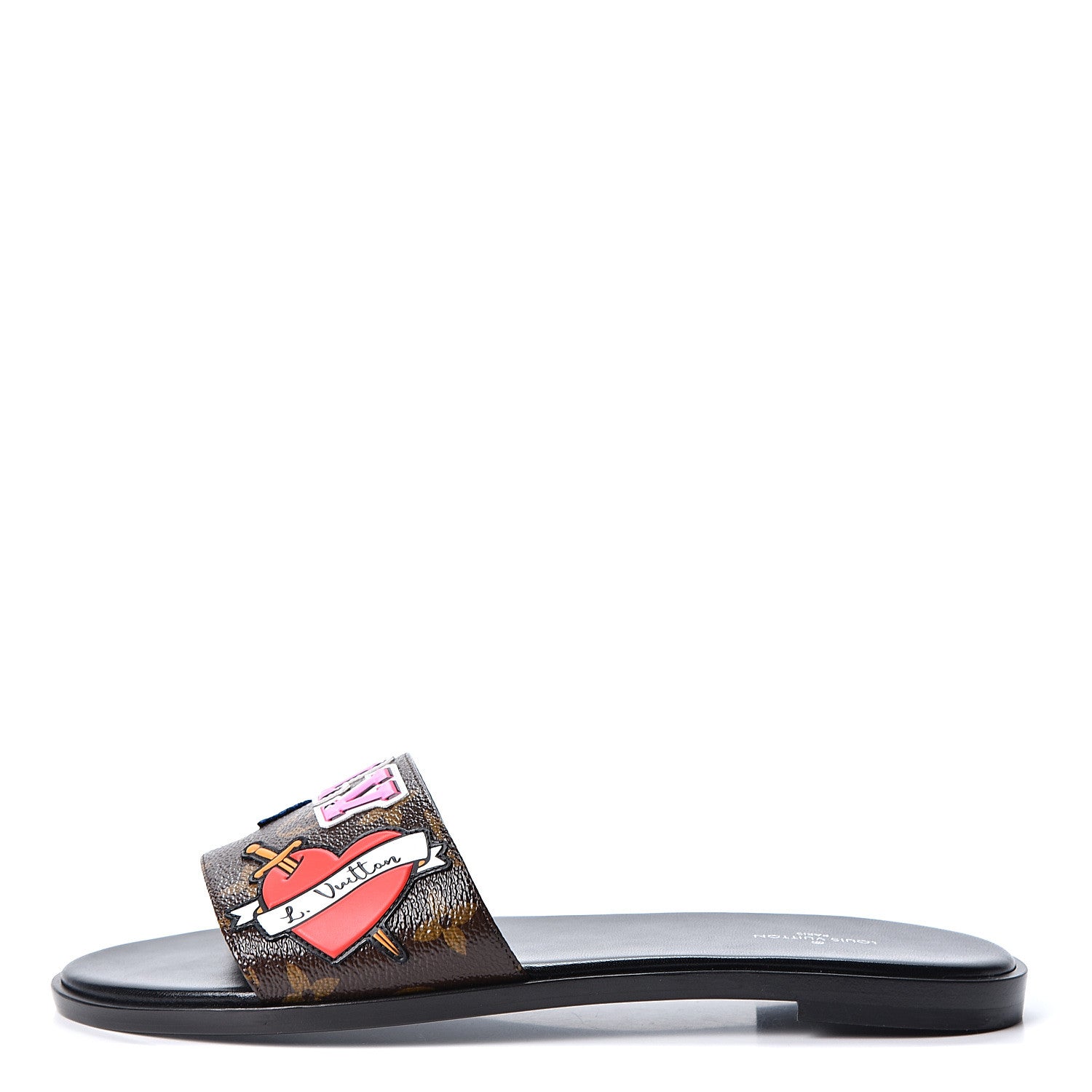 Louis Vuitton Patent Calfskin Monogram LV Black Heart Flat Mules 38 Cacao 1 of 10