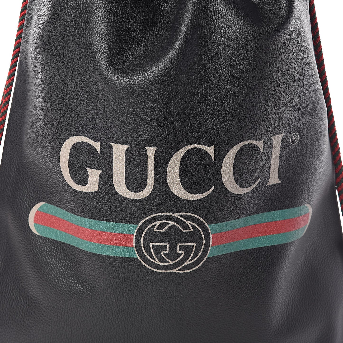 Calfskin Logo Drawstring Backpack Black