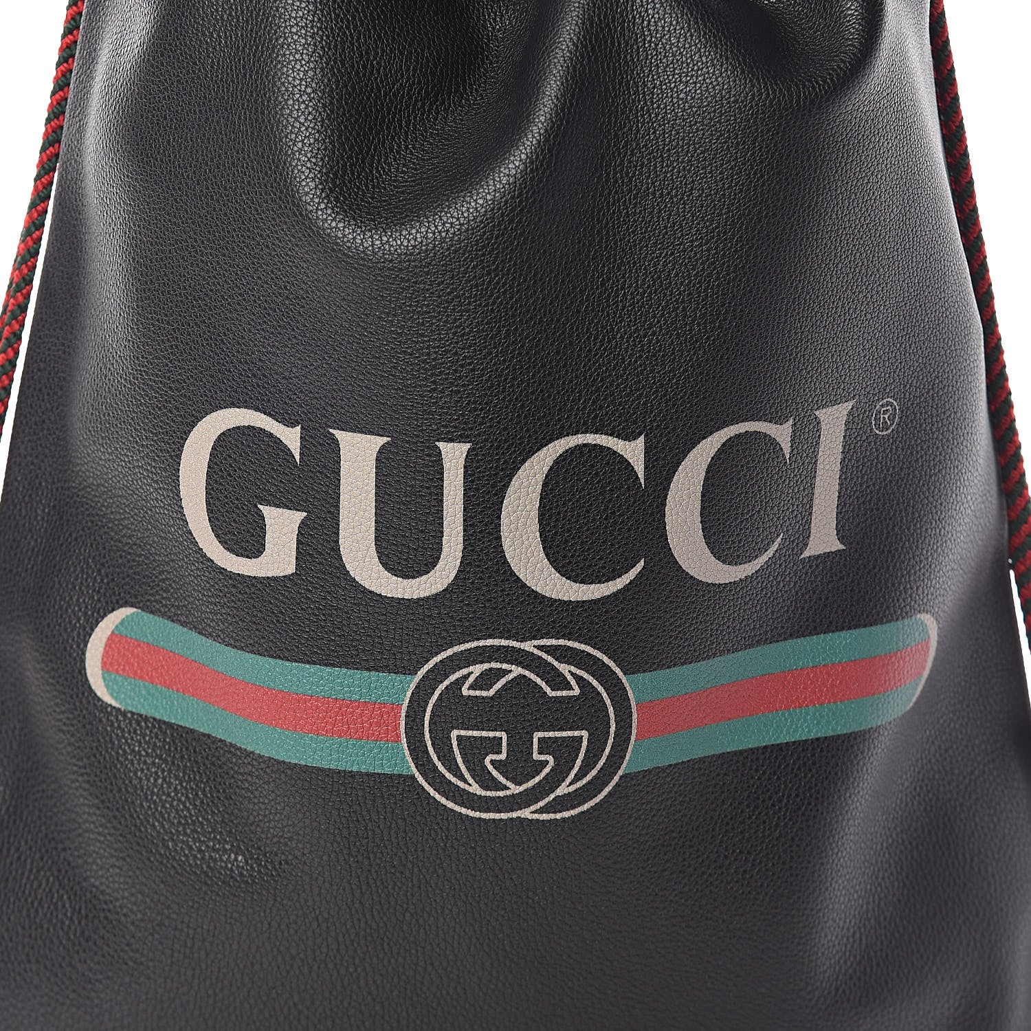 Gucci Calfskin Logo Drawstring Backpack Black 9 of 11