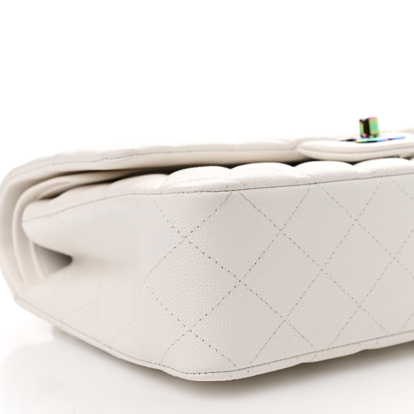 Caviar Quilted Rainbow CC Medium Double Flap White