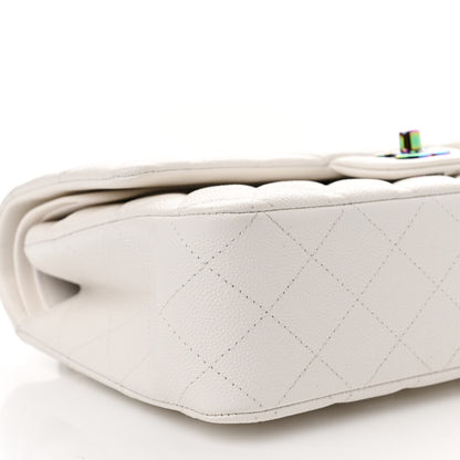 Chanel Caviar Quilted Rainbow CC Medium Double Flap White 9 of 11