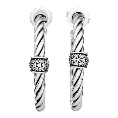 David Yurman Sterling Silver Diamond Cable Classics Hoop Earrings 1 of 3
