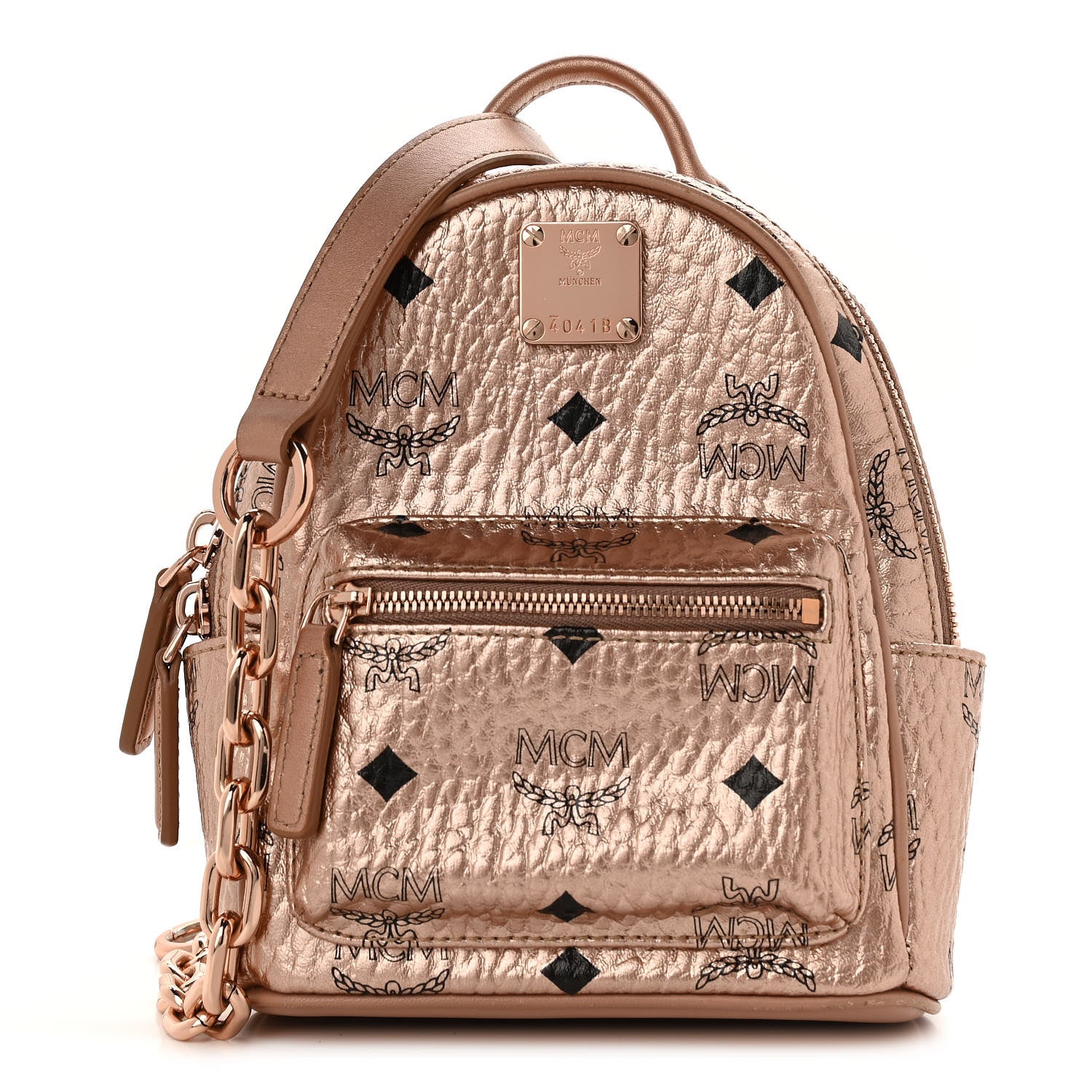 MCM Metallic Visetos Studded X-Mini Bebe Boo Backpack Champagne Gold 1 of 11