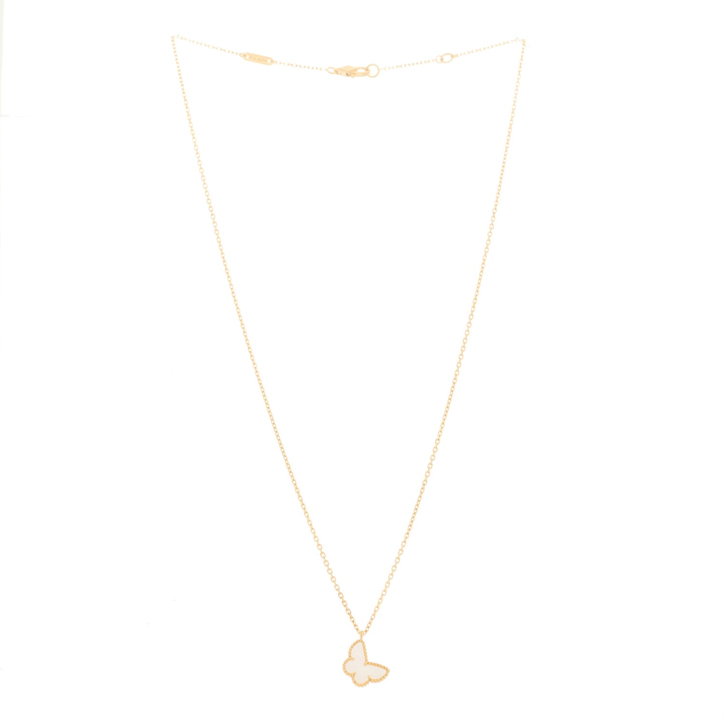18K Yellow Gold Mother of Pearl Sweet Alhambra Butterfly Pendant Necklace