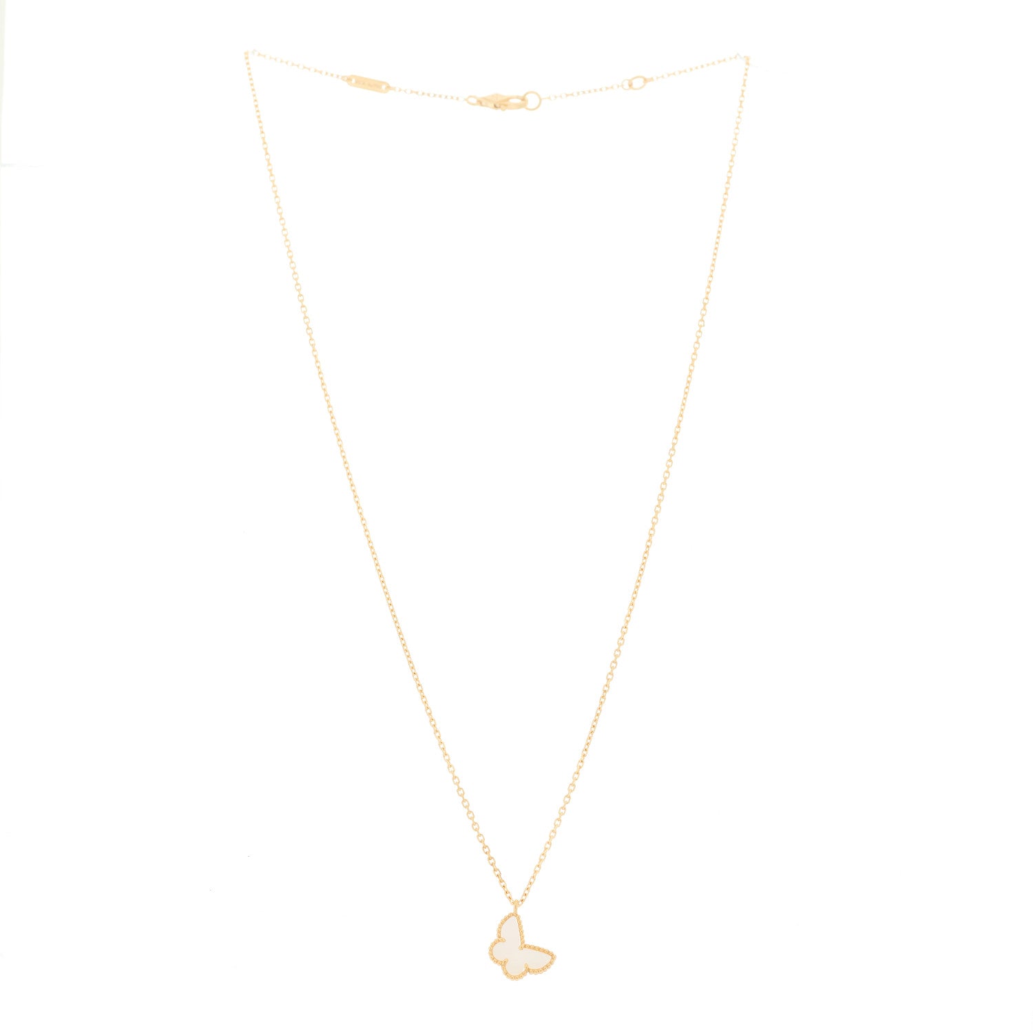 Van Cleef & Arpels 18K Yellow Gold Mother of Pearl Sweet Alhambra Butterfly Pendant Necklace 3 of 6