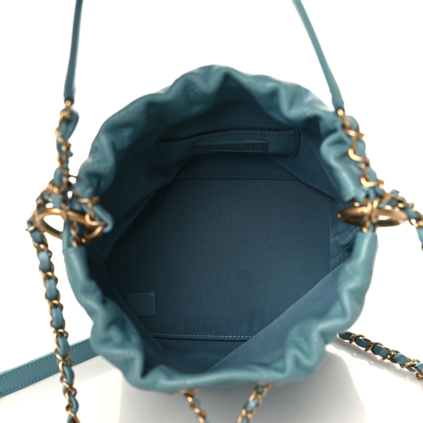 Lambskin Quilted Antique Signs Drawstring Bag Blue