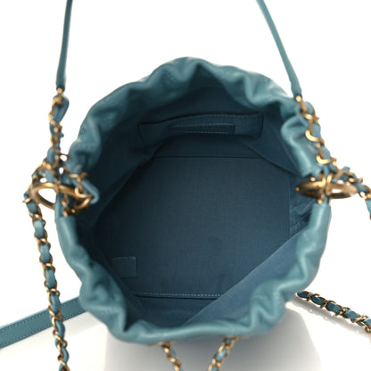 Chanel Lambskin Quilted Antique Signs Drawstring Bag Blue 5 of 9