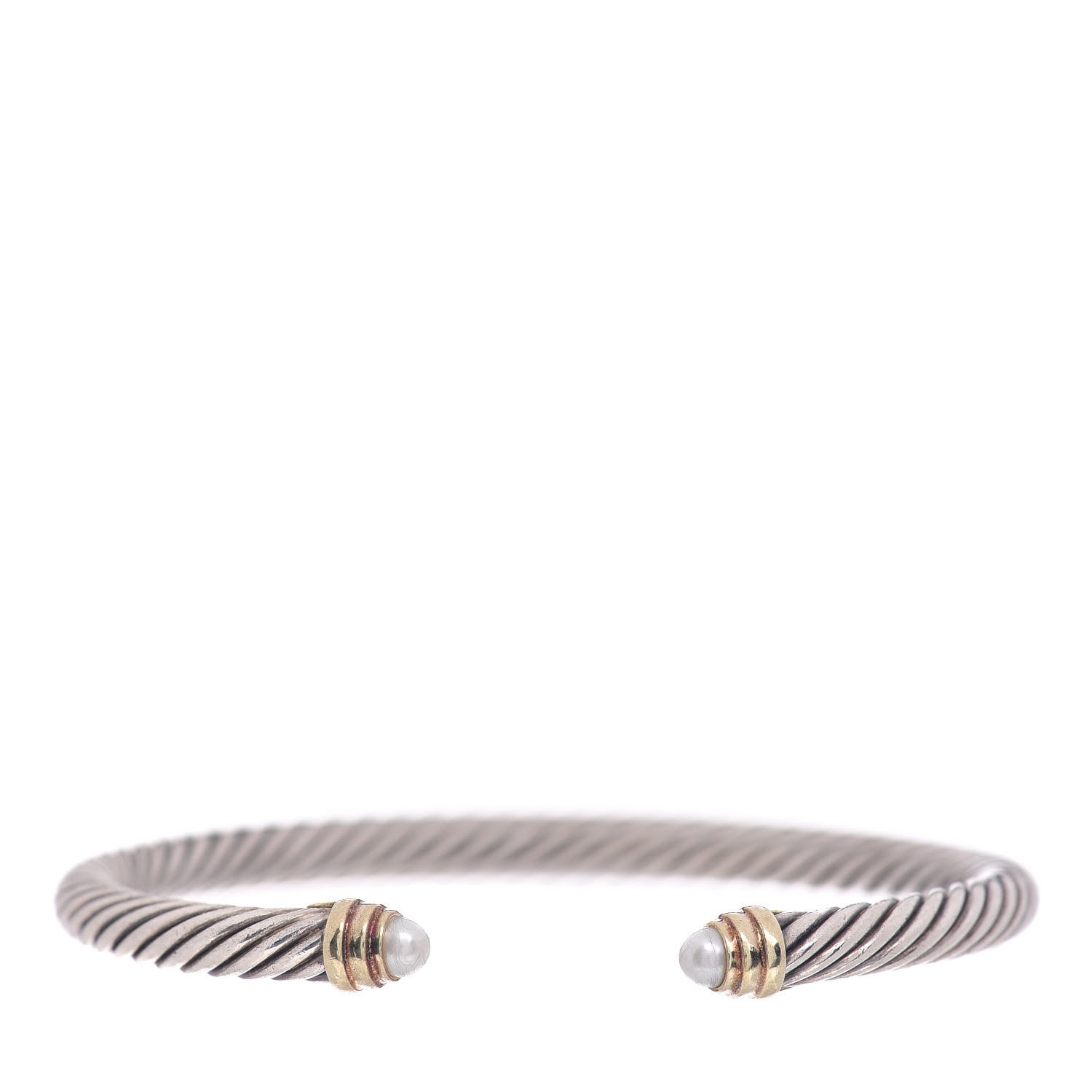 David Yurman Sterling Silver 14K Yellow Gold Pearl 5mm Cable Classics Petite Color Bracelet 1 of 4