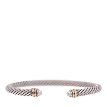 David Yurman Sterling Silver 14K Yellow Gold Pearl 5mm Cable Classics Petite Color Bracelet 1 of 4