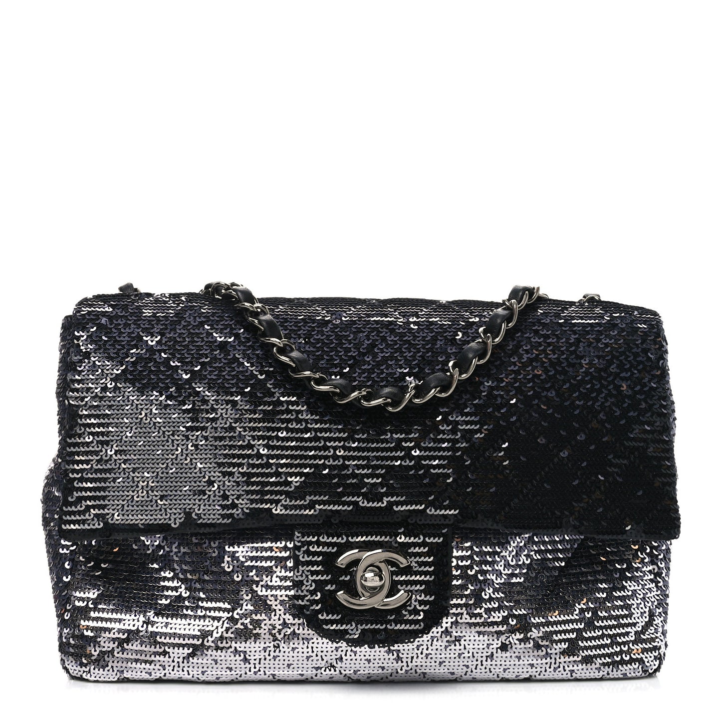 Sequin Quilted Small Single Flap Black Silver