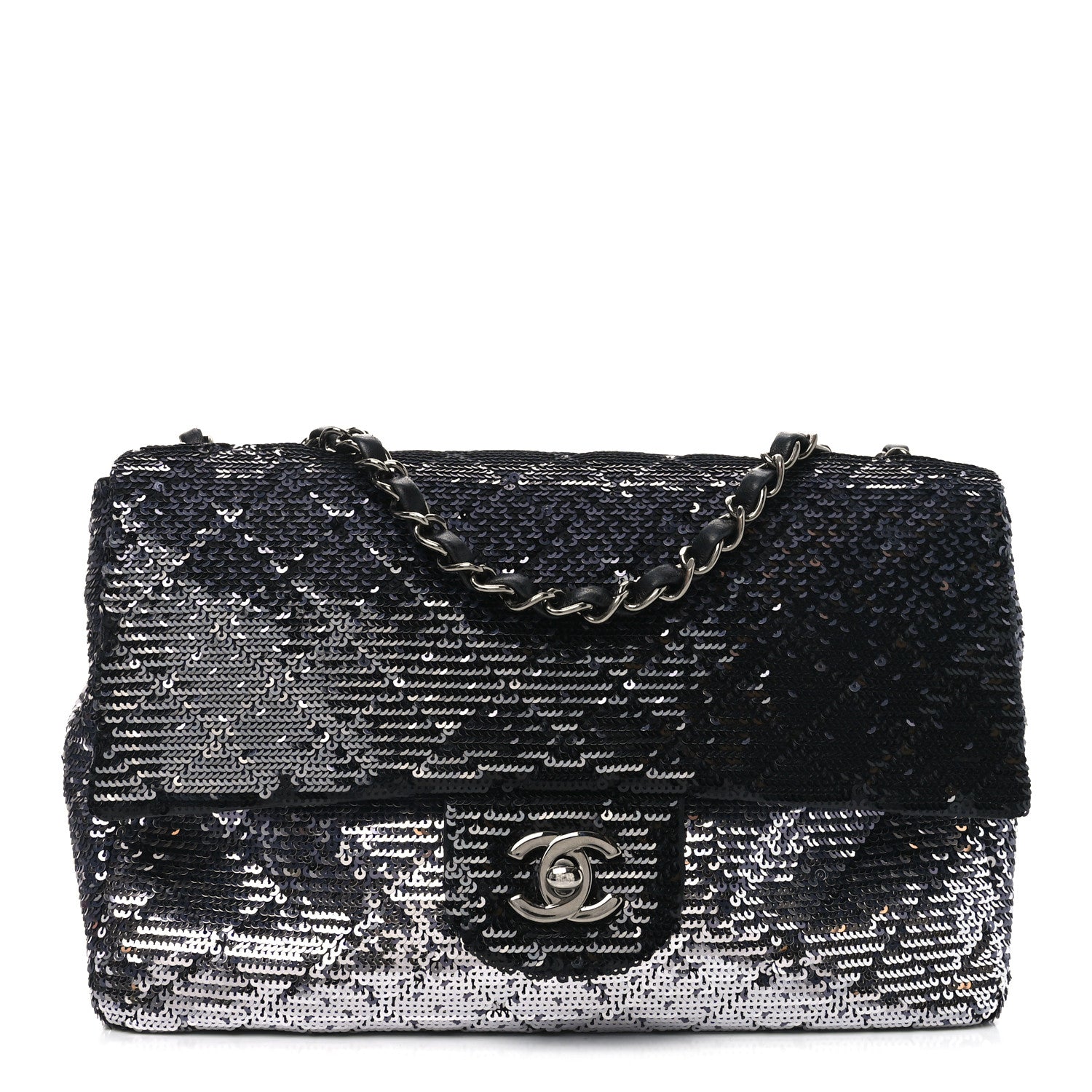 Chanel Sequin Quilted Small Single Flap Black Silver 1 of 10