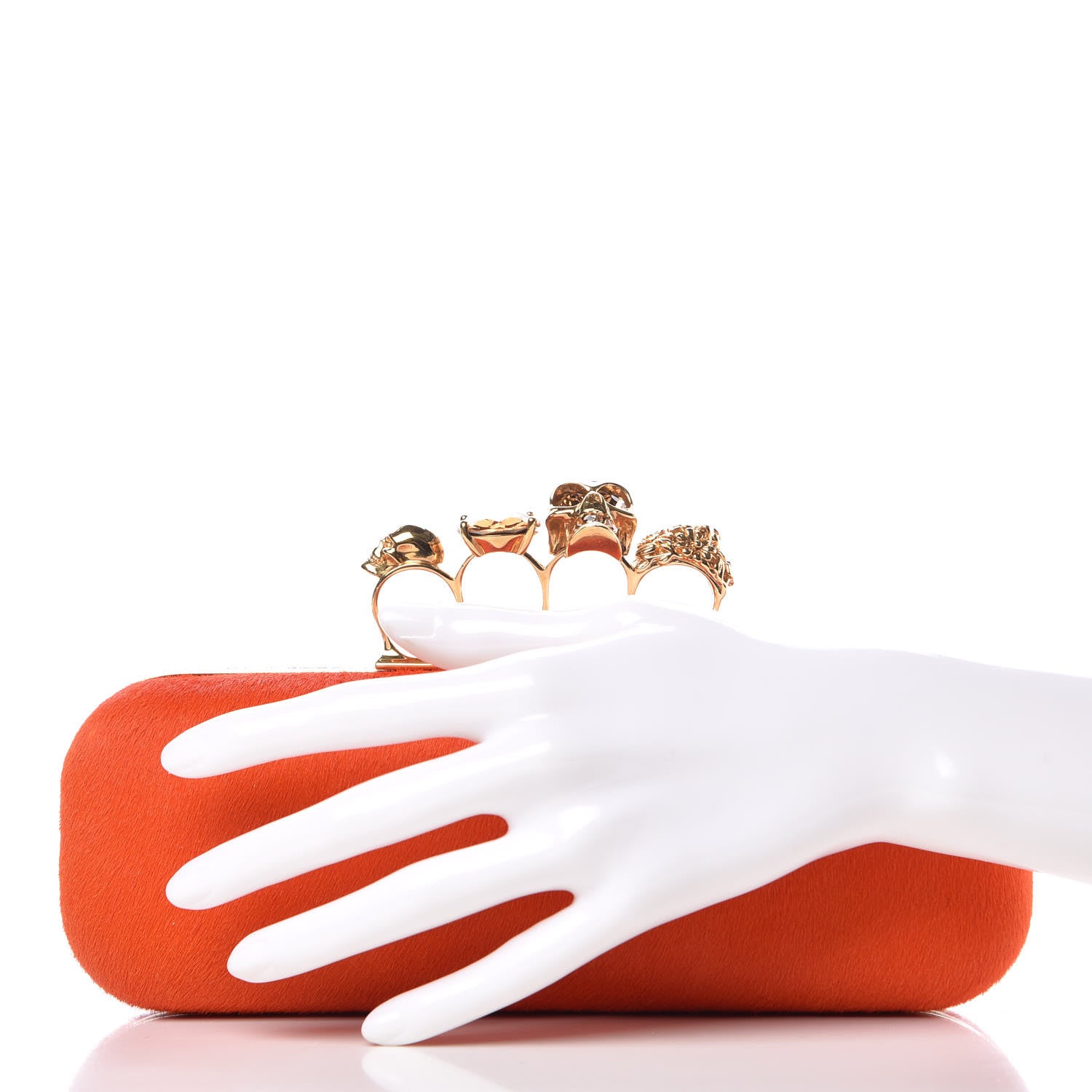 Alexander McQueen Calf Hair Long Skull Box Clutch Orange 2 of 8
