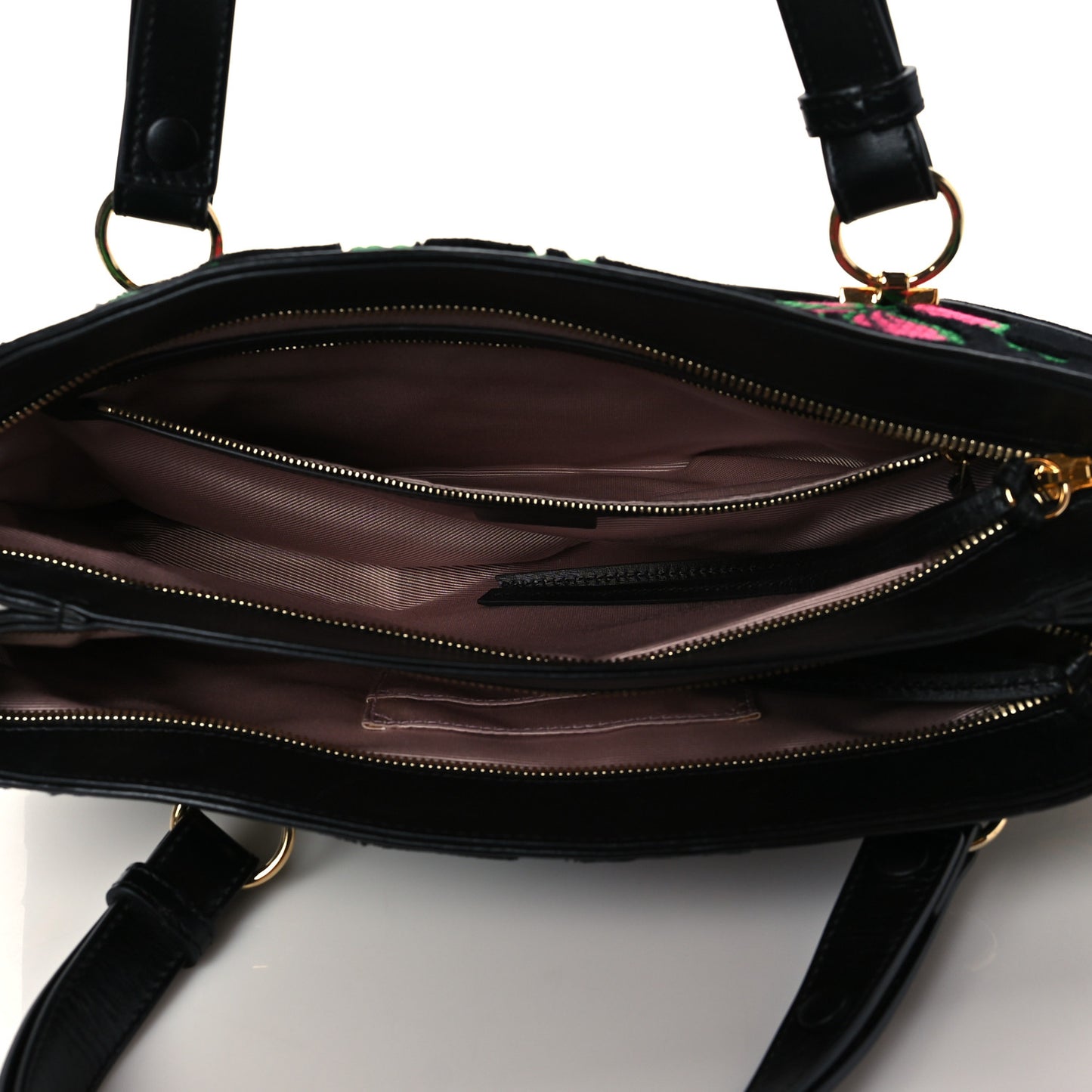 Velvet Jacquard Floral Embroidered Large Arli Top Handle Bag Black Green Multicolor