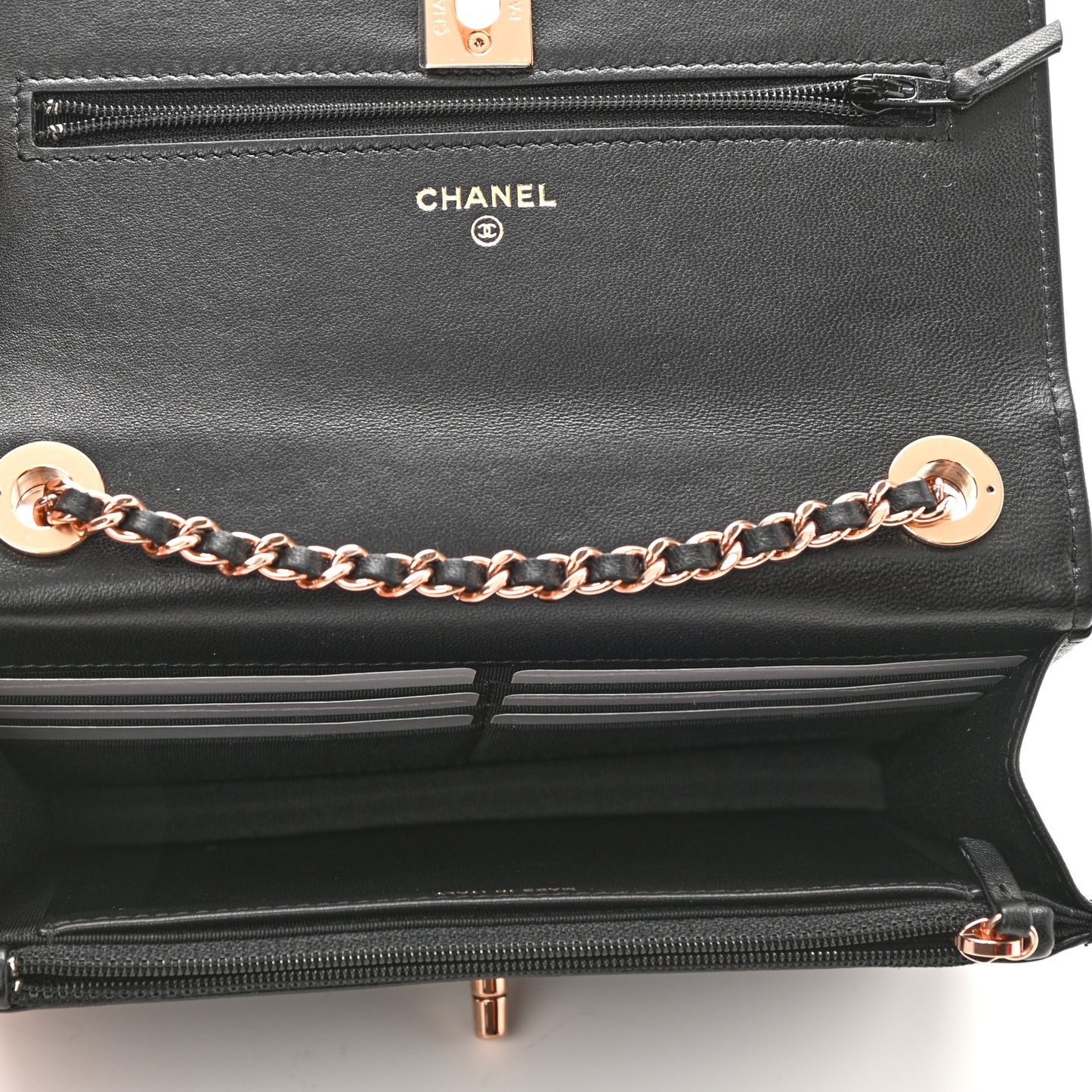 Lambskin Quilted Trendy CC Wallet On Chain WOC Black