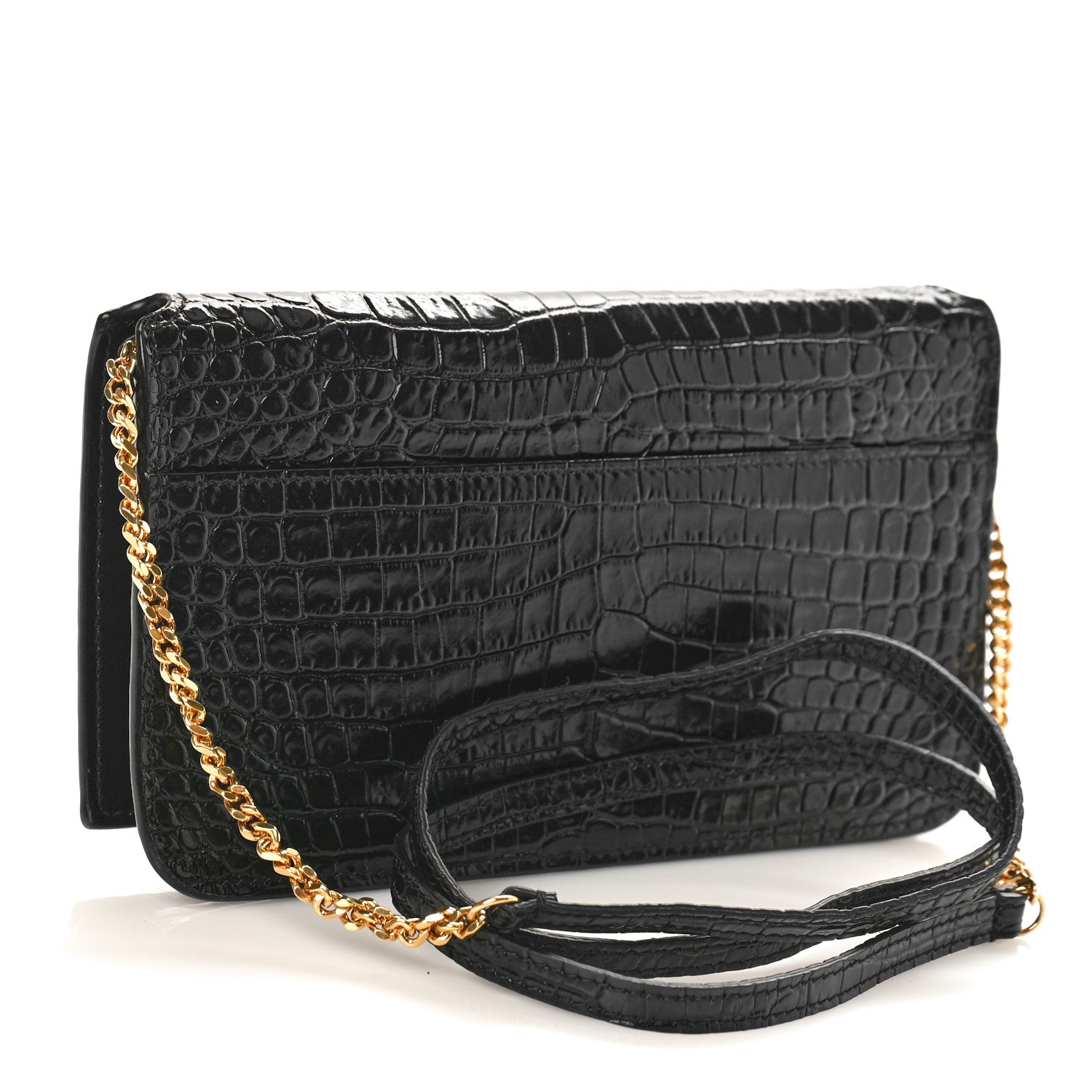Saint Laurent Crocodile Embossed Monogram Phone Holder Crossbody Black 2 of 9
