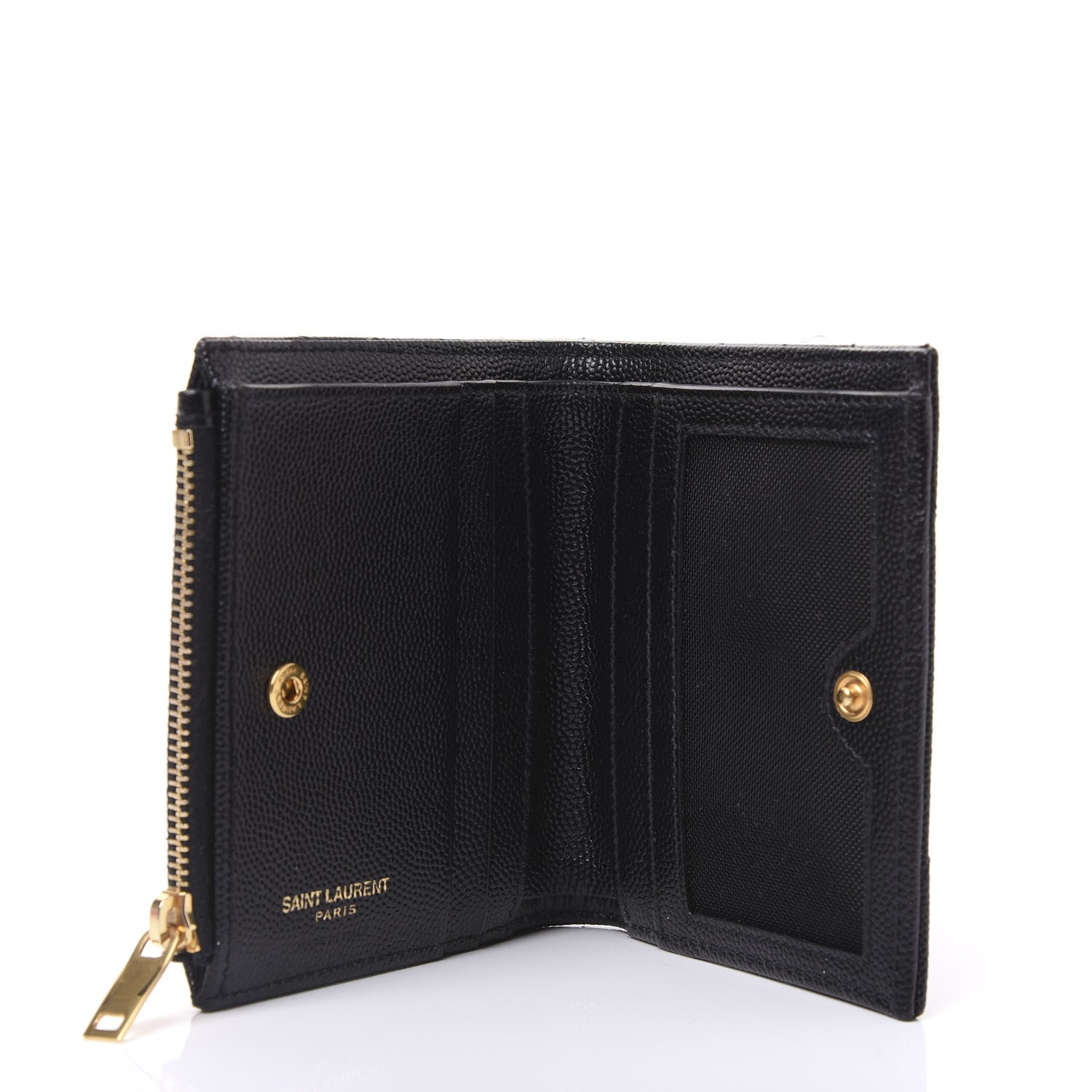 Saint Laurent Grain De Poudre Matelasse Chevron Monogram Zipped Card Case Black 4 of 8