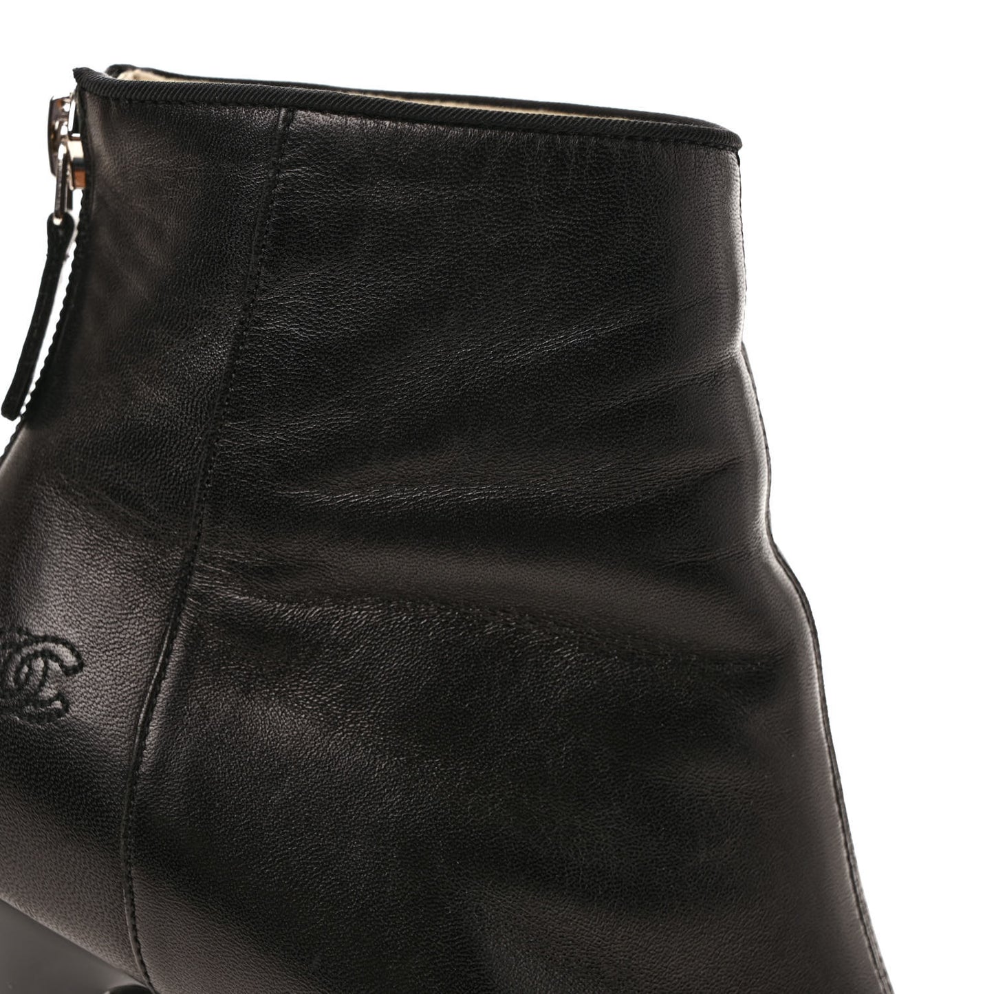 Lambskin Patent CC Cap Toe Platform Ankle Boots 35.5 Black