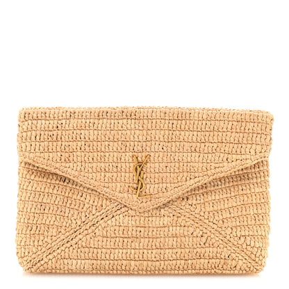 Saint Laurent Raffia Large Cassandre Pouch Naturel Brick 1 of 8
