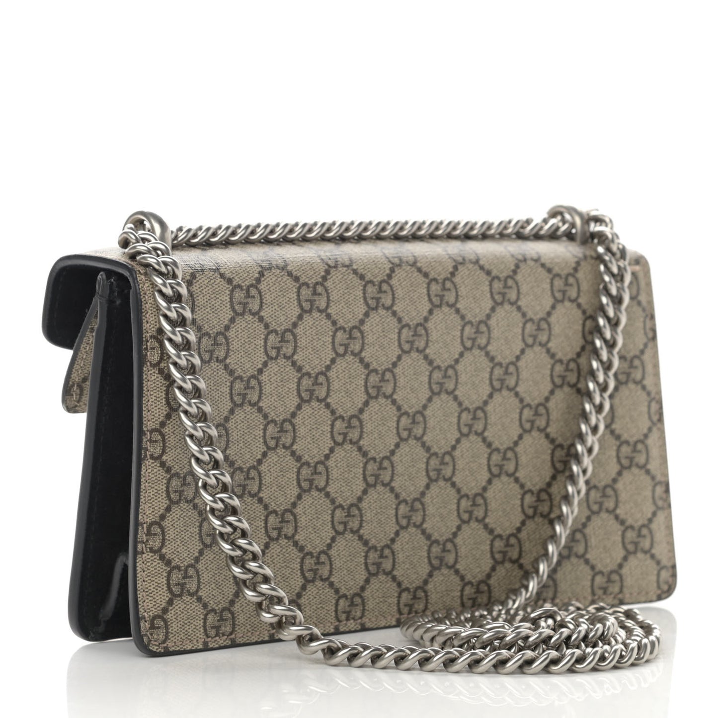 GG Supreme Monogram Suede Crystal Small Dionysus Shoulder Bag Beige Ebony Black