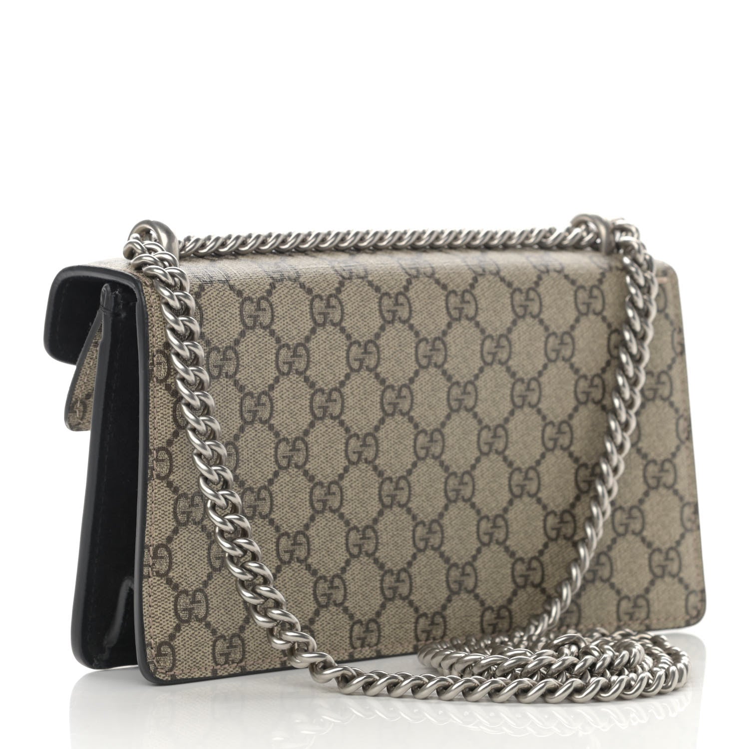 Gucci GG Supreme Monogram Suede Crystal Small Dionysus Shoulder Bag Beige Ebony Black 3 of 14