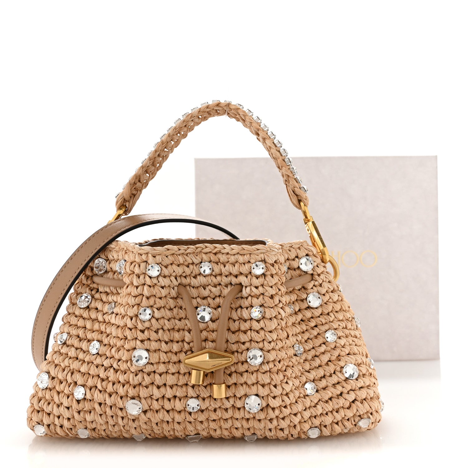Jimmy Choo Raffia Woven Crystal Small Cinch Bag Natural 10 of 11