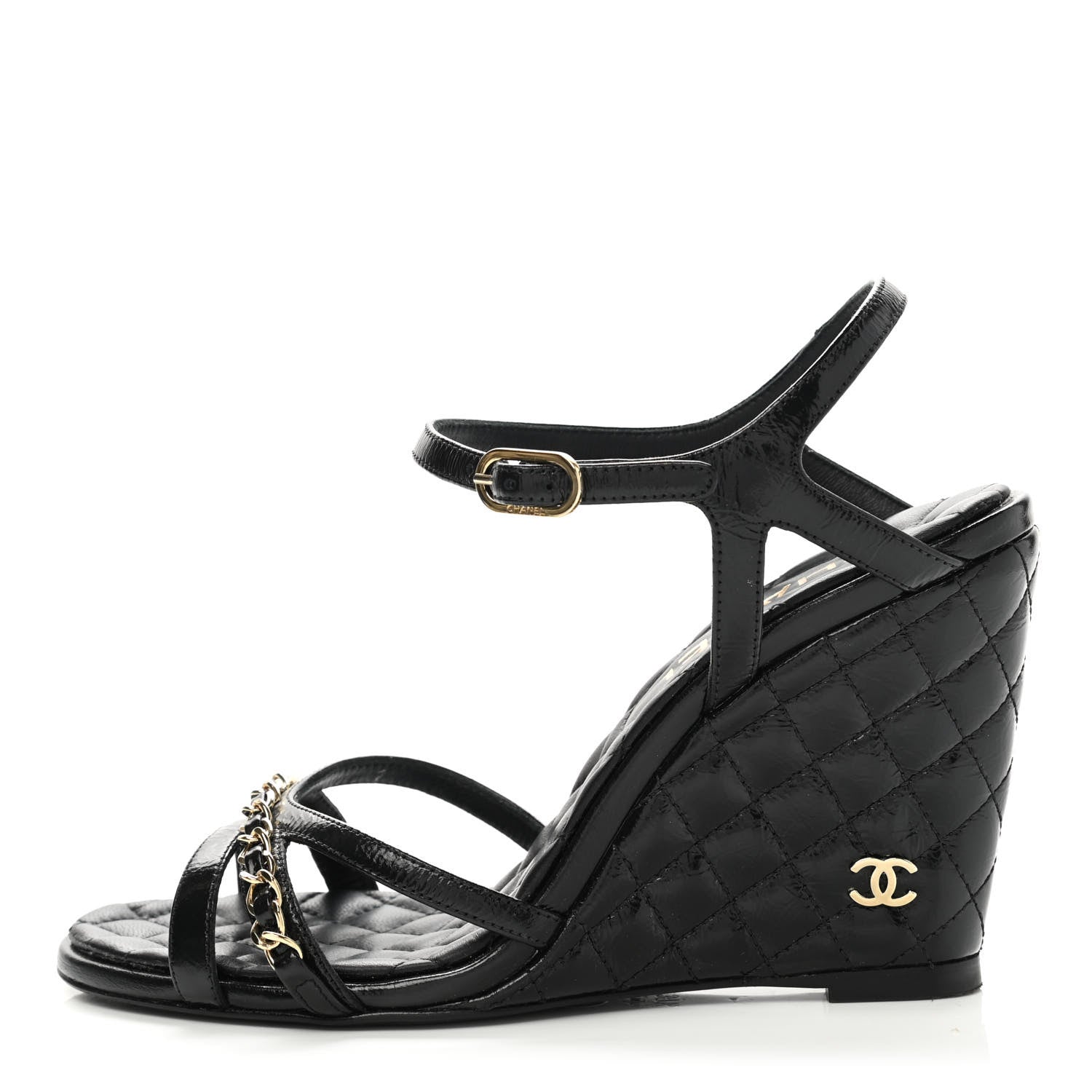 Chanel Lambskin Quilted Wedge Sandals 37.5 Black 2 of 9
