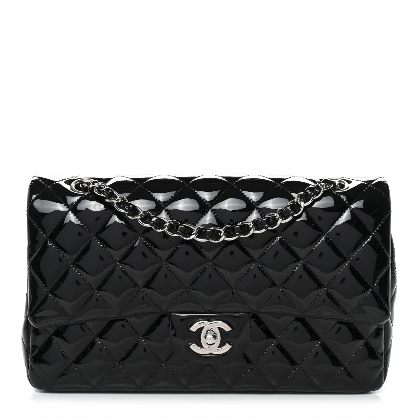 Patent Quilted Medium Double Flap Black