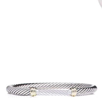 David Yurman Sterling Silver 14K Yellow Gold Pearl 5mm Cable Classics Petite Color Bracelet 1 of 5