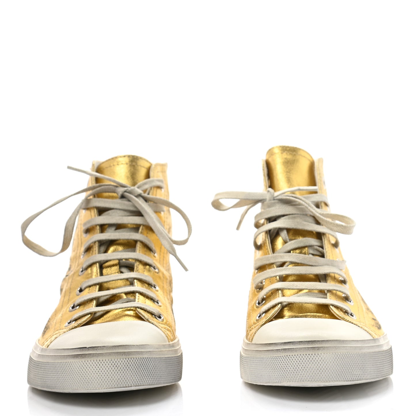 Distressed Calfskin Bedford Logo-Appliqued Hightop Sneakers 38 Gold Cream White