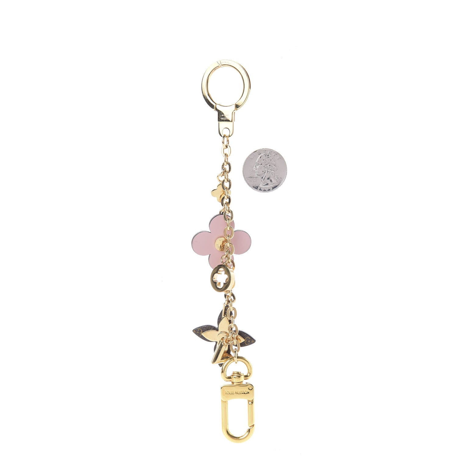 Louis Vuitton Brass Monogram Blooming Flowers Bag Charm Key Holder Rose Ballerine 2 of 4