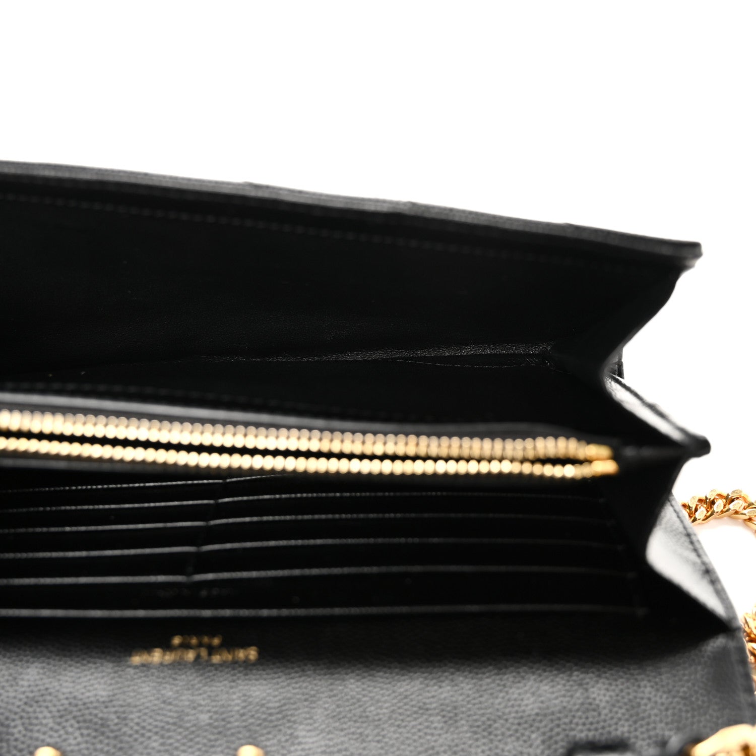 Saint Laurent Grain De Poudre Matelasse Chevron Monogram Chain Wallet Black 5 of 10