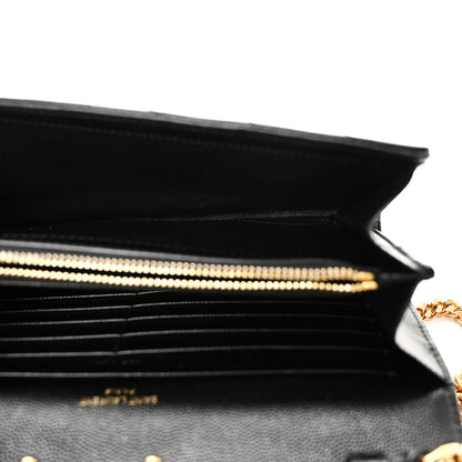 Saint Laurent Grain De Poudre Matelasse Chevron Monogram Chain Wallet Black 5 of 10