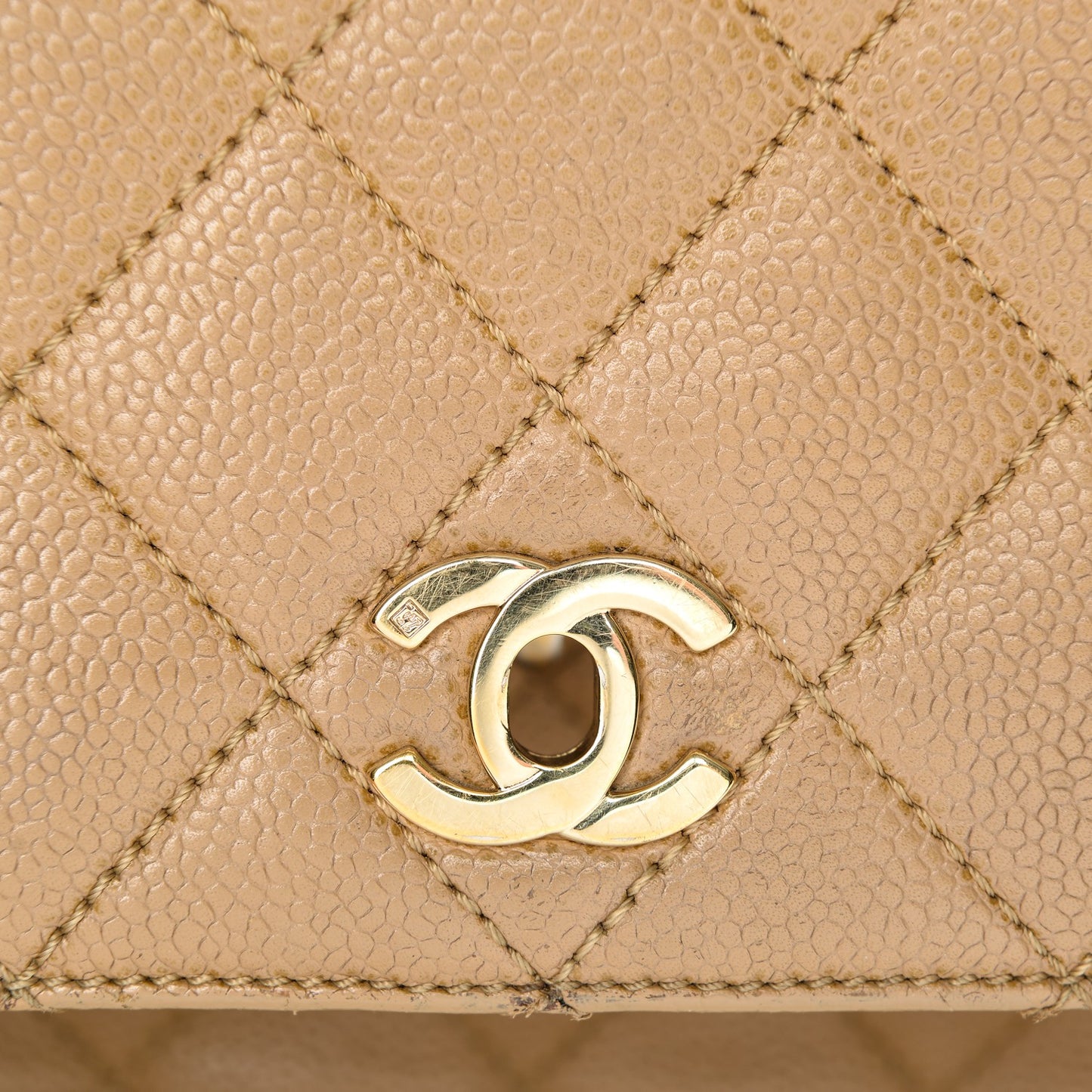 Caviar Quilted Jumbo Kelly Flap Beige