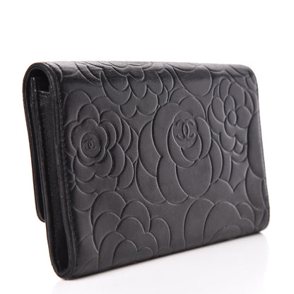 Chanel Lambskin Camellia Embossed Medium Wallet Black 3 of 8