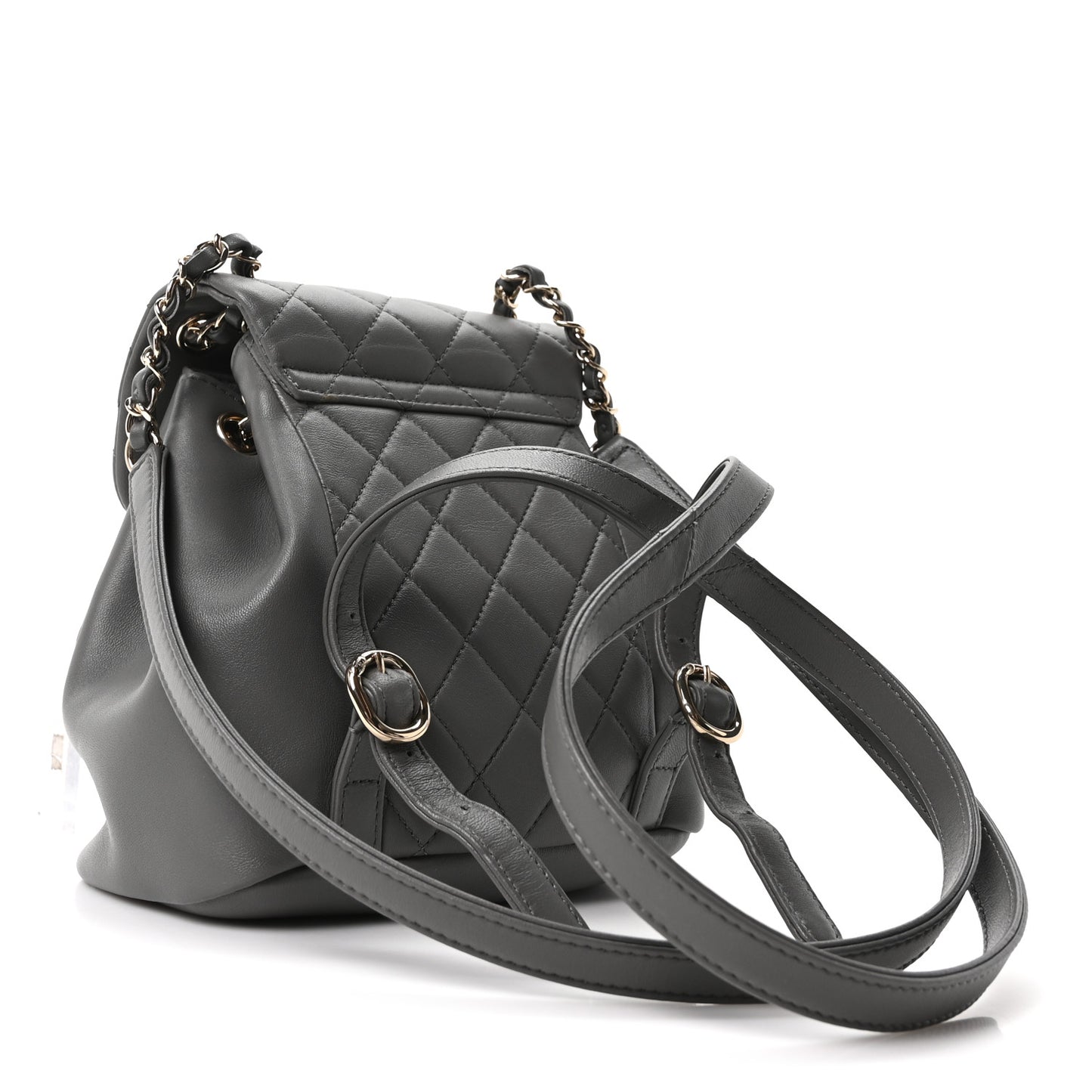 Lambskin Quilted Small Duma Drawstring Backpack Grey
