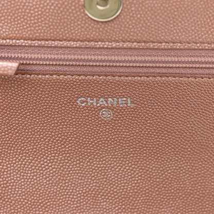 Chanel Metallic Caviar Chevron Quilted Vintage Mademoiselle Wallet On Chain WOC Pink 7 of 13