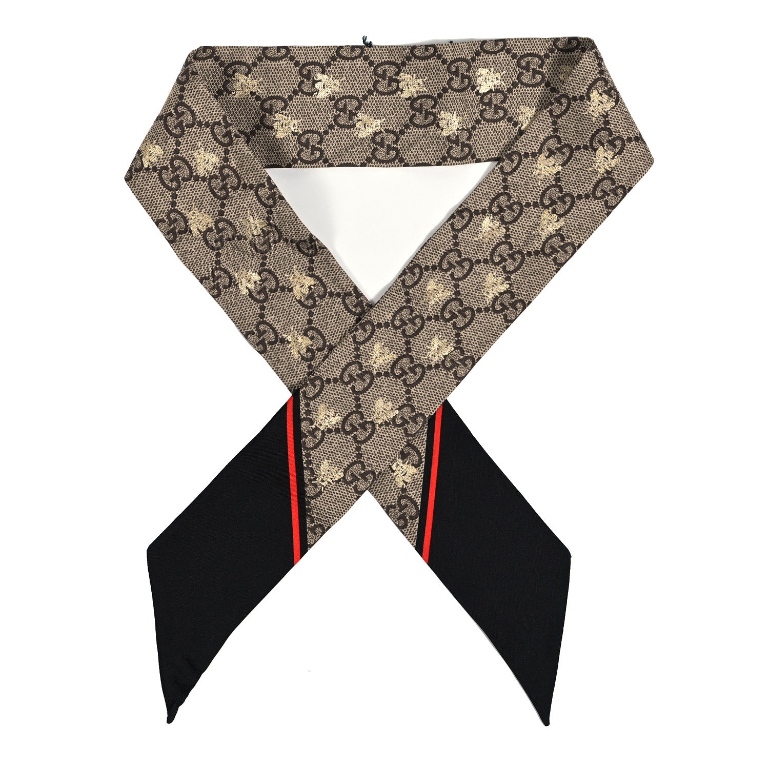 Gucci Silk Twill GG Monogram GG Bee Neck Bow Scarf Black Red 1 of 3