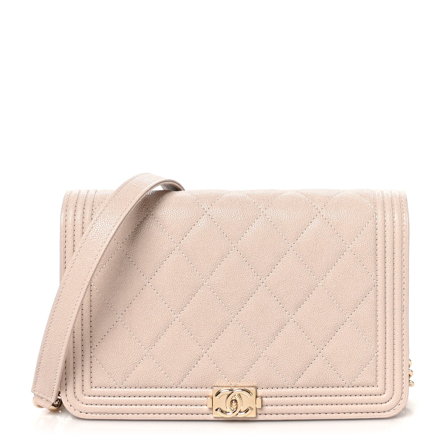 Caviar Quilted Boy Wallet On Chain WOC Light Beige