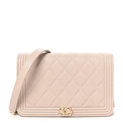 Chanel Caviar Quilted Boy Wallet On Chain WOC Light Beige 1 of 12