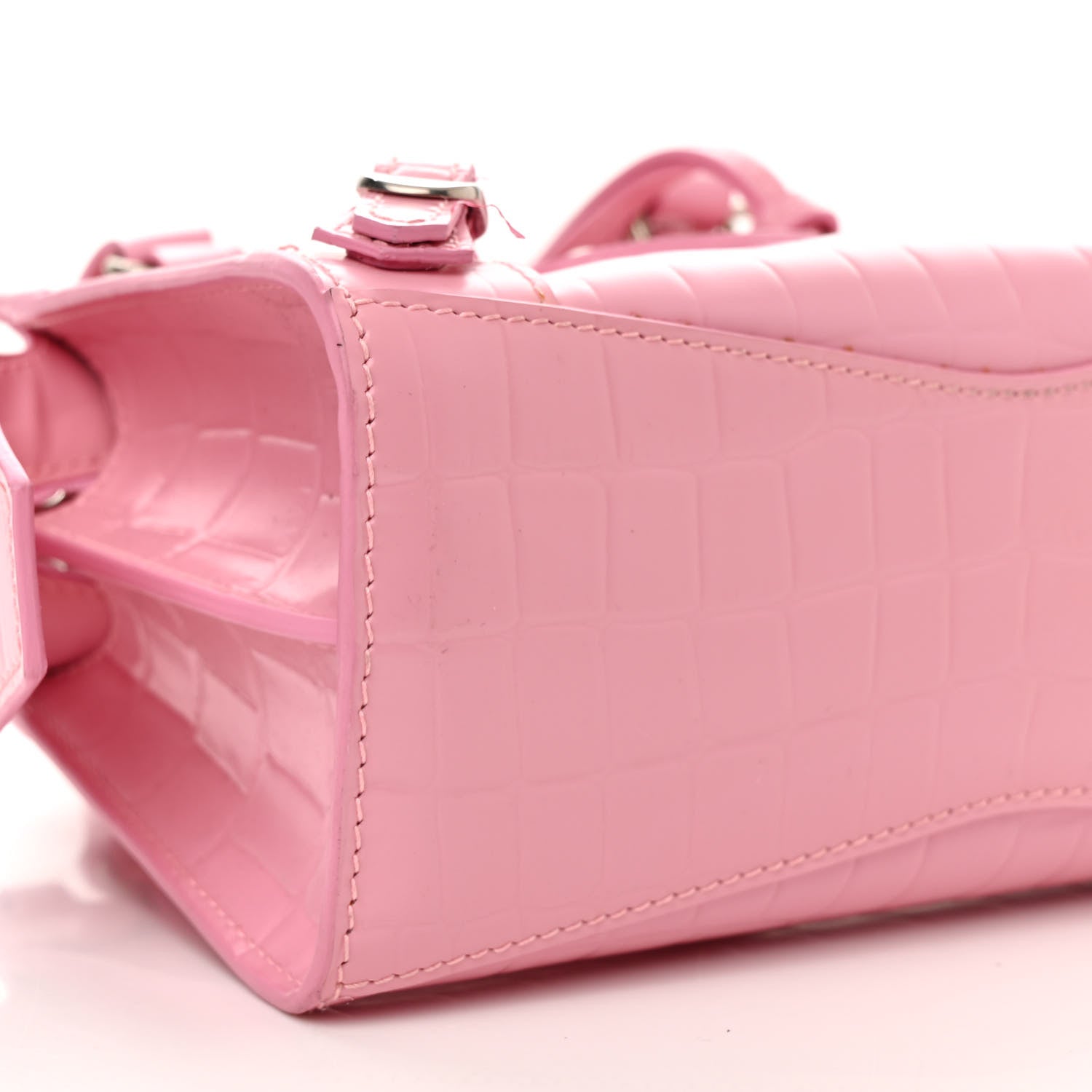 Balenciaga Semi Shiny Calfskin Crocodile Embossed Neo Classic Silver Hardware Mini City Pink 9 of 10