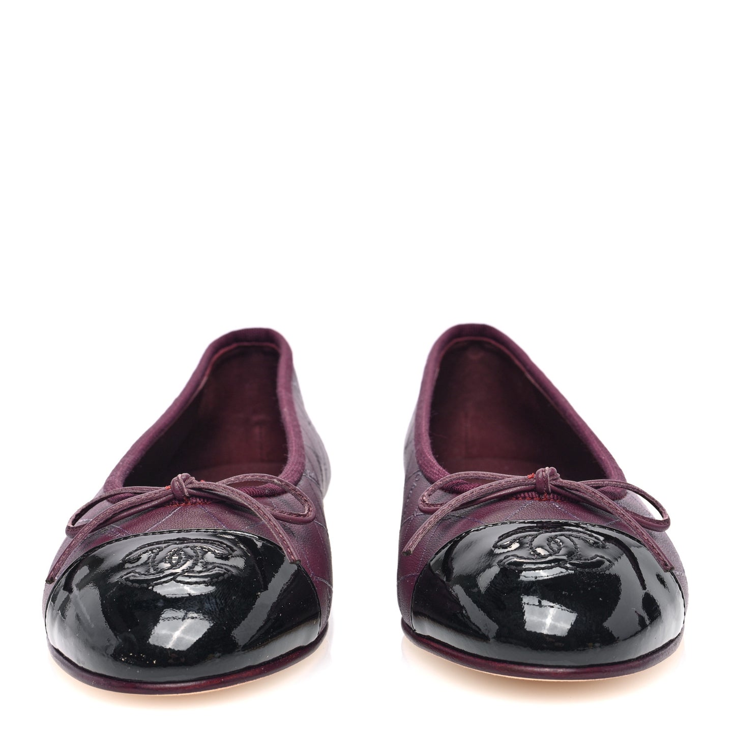 Printed Lambskin Patent CC Cap Toe Ballerina Flats 36 Burgundy Black