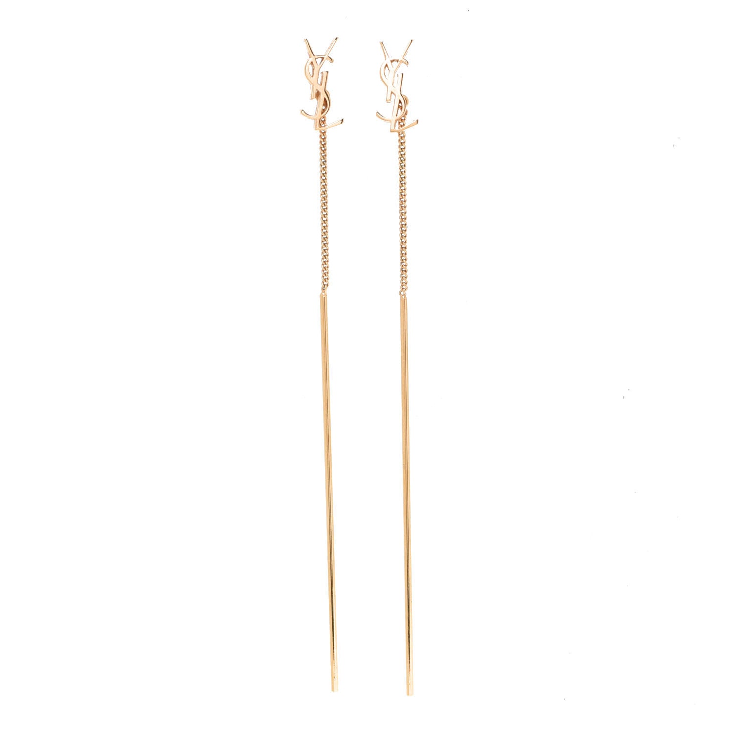 Saint Laurent Metal Monogram Pendant Threader Earrings Gold 1 of 4